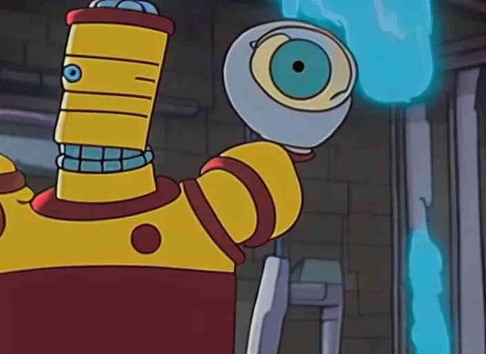 Image similar to film still of bender in the futurama live action movie, 4 k