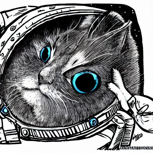 Prompt: space cat cartoon highly detailed, smooth, sharp focus