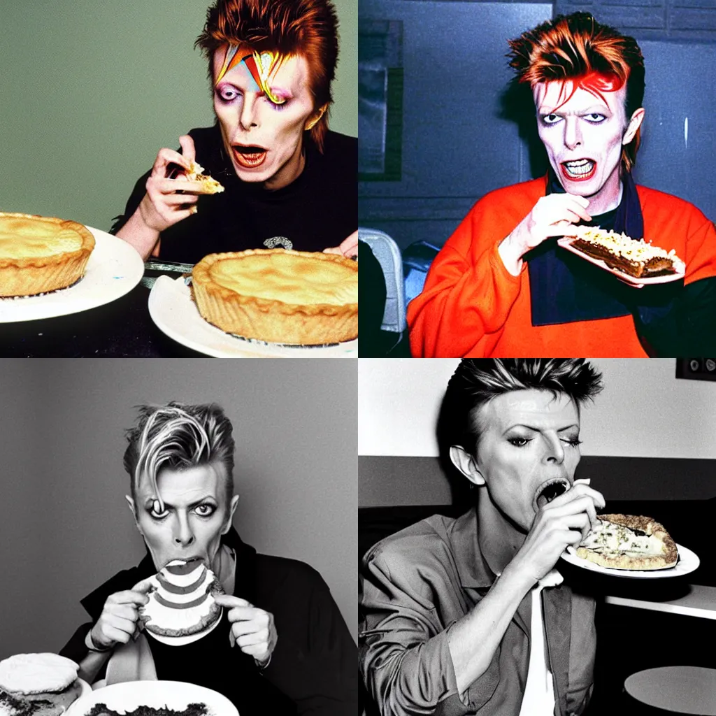 Prompt: obese david bowie eating pie 1 9 9 3
