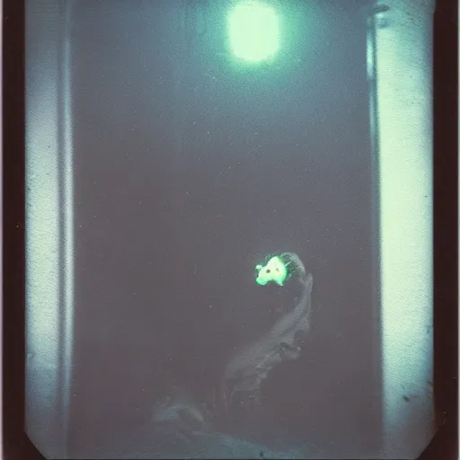 Image similar to Polaroid photo of a Cthulhu in a public pool at night