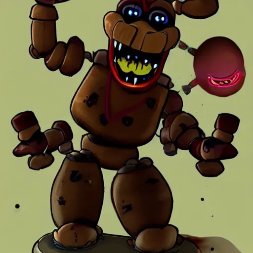 Prompt: a photo of a guy from fnaf! theeth! and very long brownish! hair!, with nerdy! glasses! and goatee, horror art