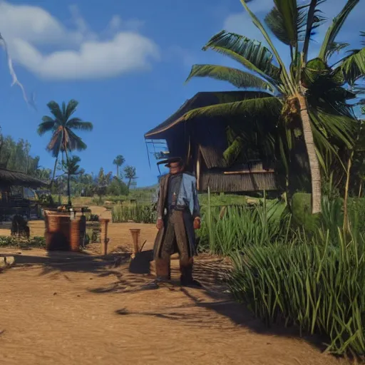 Prompt: Dutch van der Linde from Red Dead Redemption 2 in Tahiti