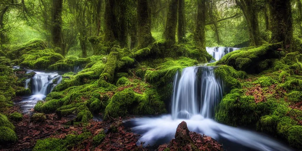 a secret glade with waterfall, cinematic lighting, | Stable Diffusion ...