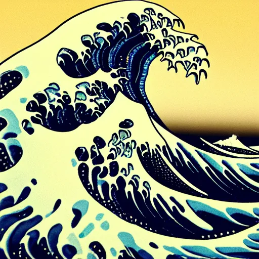 Image similar to detailed illustration, a elderly man surfing in the style of the great wave off kanagawa, surfing, 🏄,