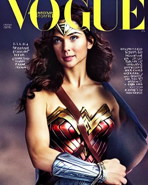 Image similar to Wonder Woman with Chris Hemsworth face, Vogue cover photo