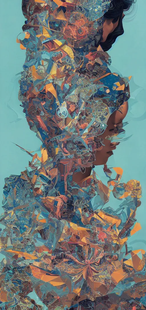 Image similar to tristan eaton, victo ngai, peter mohrbacher, artgerm portrait of a math fractal computer intelligence