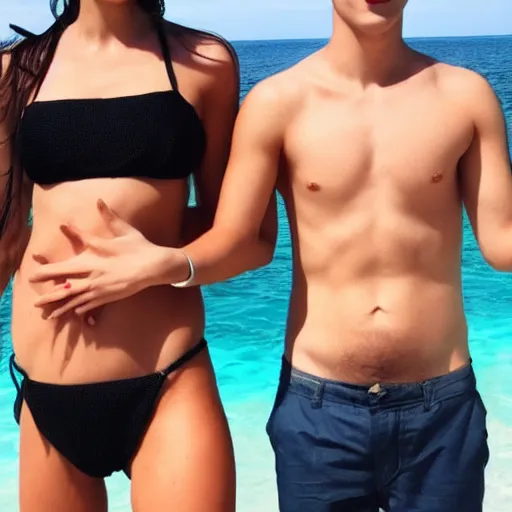 Image similar to photo of a 2 2 year old man that looks young for his age dating a very attractive and completely legal 1 8 year old woman wearing a bikini.