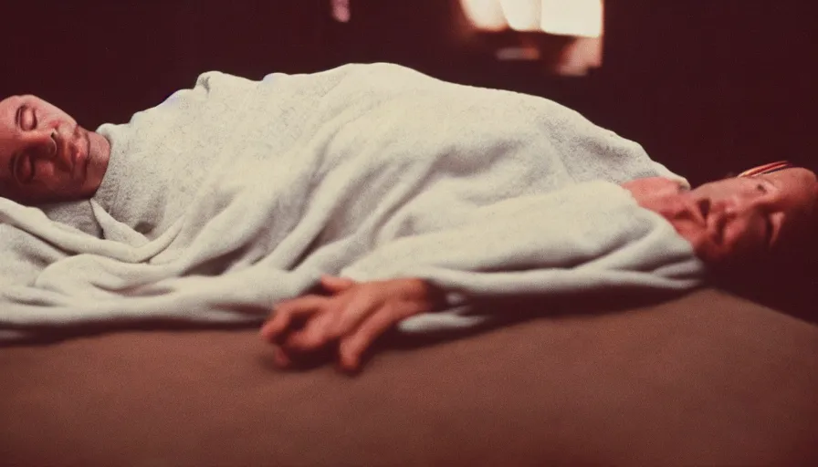 Prompt: 7 0 s movie still of a man in a cocoon, cinestill 8 0 0 t 3 5 mm eastmancolor, heavy grain, high quality, high detail