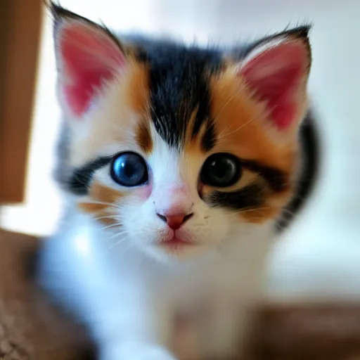 Prompt: a cute baby calico kitten