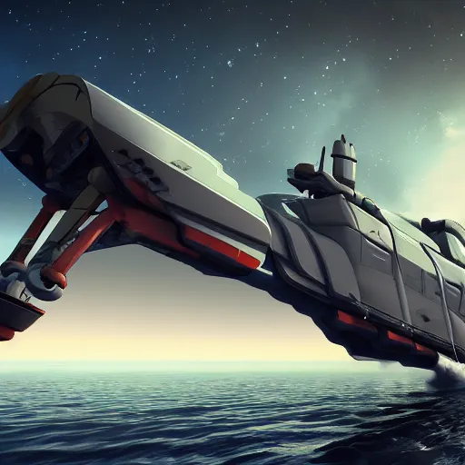 Image similar to A boat with giant robot arms in space, artstation, unreal engine