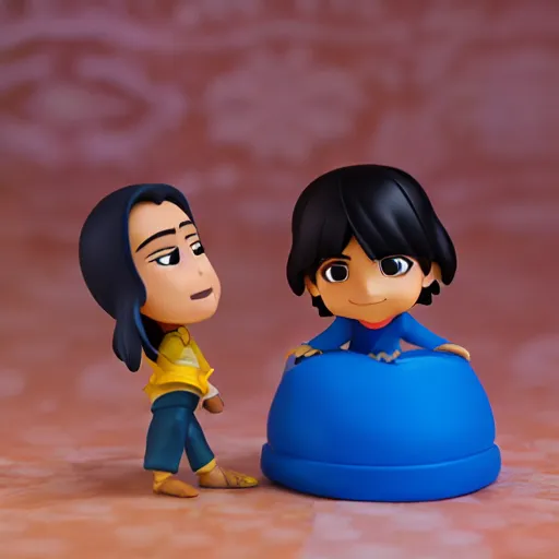 Image similar to pixar aladdin as nendoroid, side view, 8 k hd dof, kodak film,