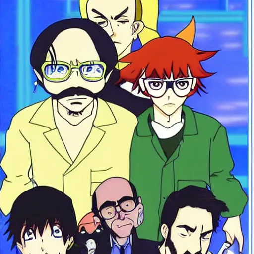 Prompt: breaking bad as a 9 0's anime