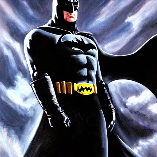 Image similar to Painting of a batman dark knight by Christopher Nolan oil painting