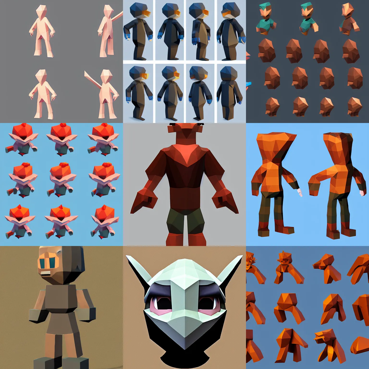 Prompt: low poly avatar character for a platformer game, character design, playful, fun, game art