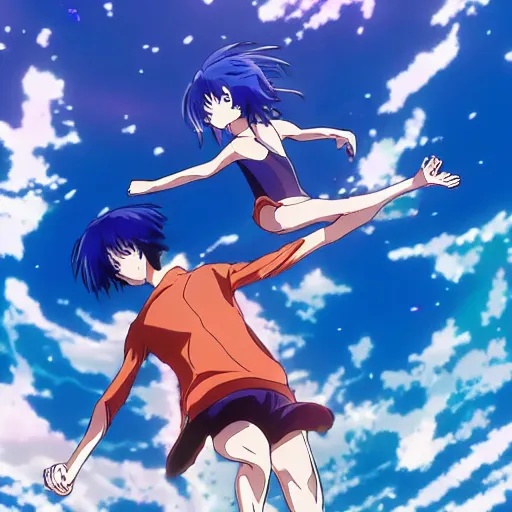 Image similar to anime visual of a perfect dive, swimming