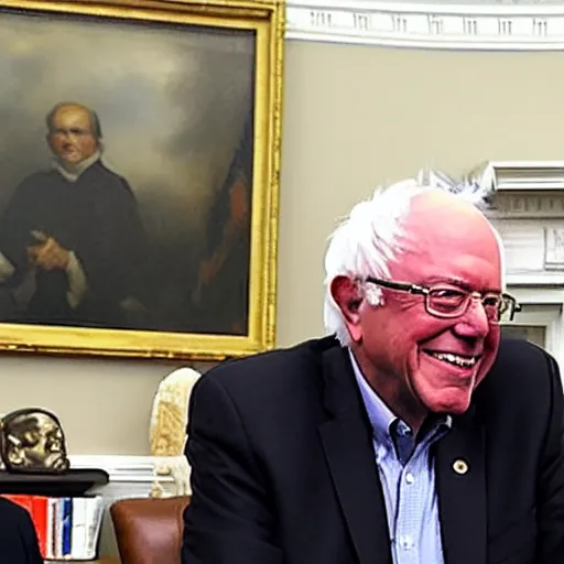 Image similar to president bernie sanders smiling in the oval office