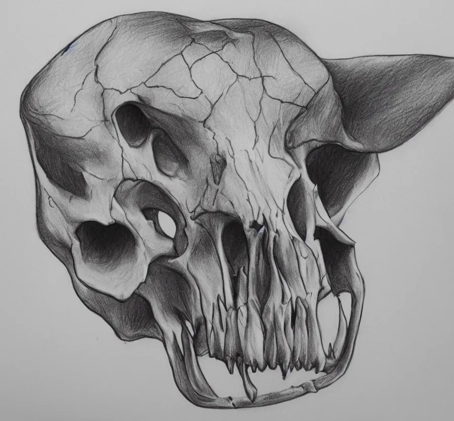 Image similar to cow skull, pencil drawing, pencil, black, sketch, on paper, realistic, detailed, artstation