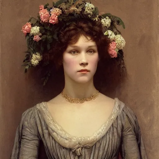 Image similar to portrait en buste of lea seydoux in an edwardian dress by frederic william burton and frederic leighton, abundantly detailed, perfectly detailed eyes