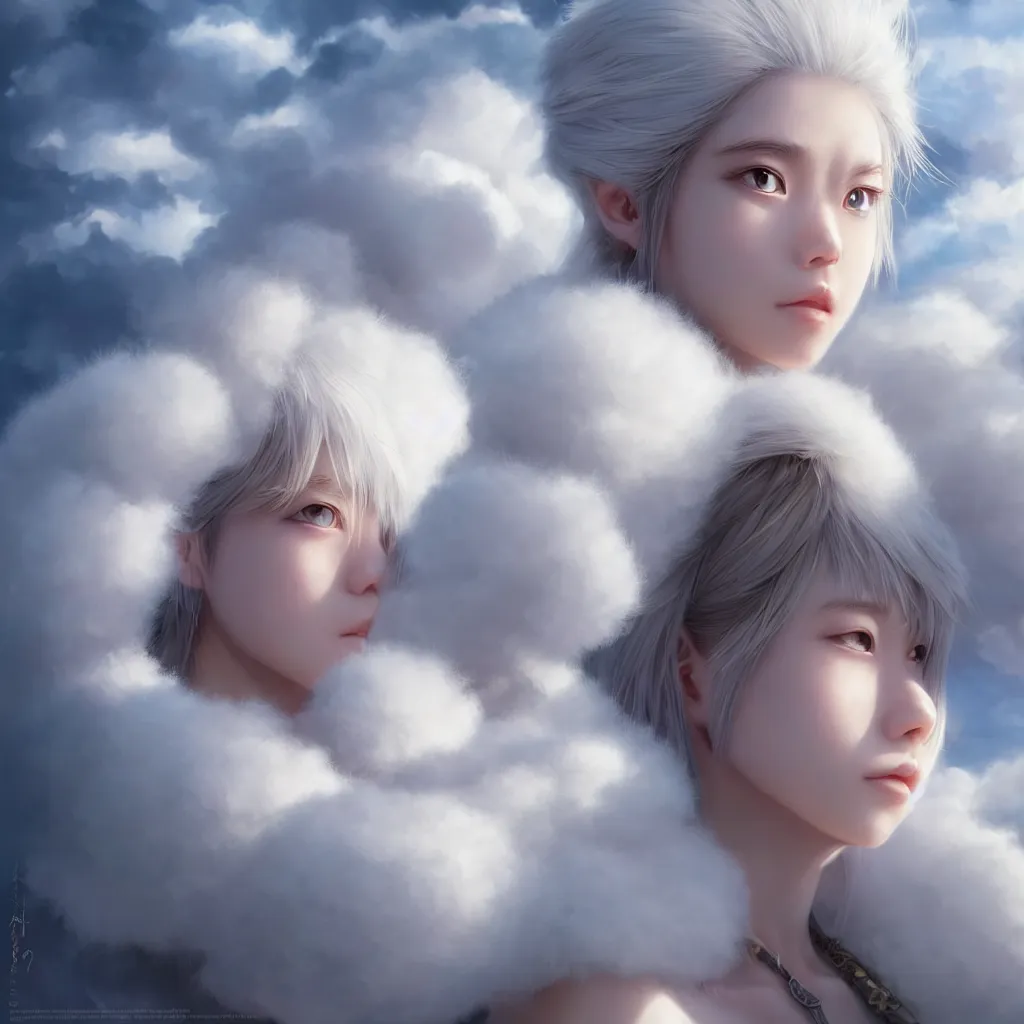 Prompt: white fluffy cloud, realistic 4 k octane cycles beautifully detailed render, 4 k, deep focus, intricate, elegant, highly detailed, photorealistic rendering, sharp focus, illustration, hearthstone, art by artgerm, hayao miyazaki