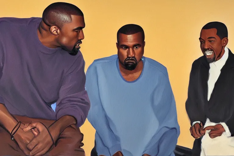 Image similar to Kanye West explaining something to Walt disney, oil painting by wilson mclean, sharp focus, a masterpiece, highly detailed