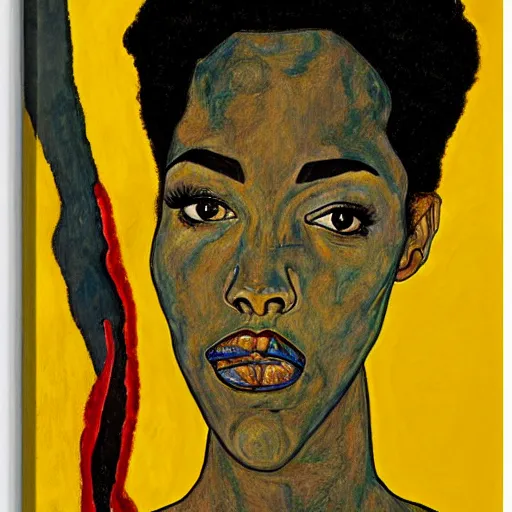 Prompt: portrait of lauryn hill by egon schiele in the style of egon schiele