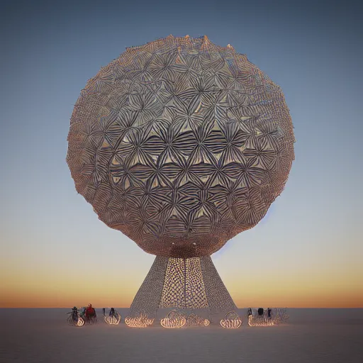 Prompt: highly detailed 3d render of burning man festival sculpture in the shape of bees by Beeple