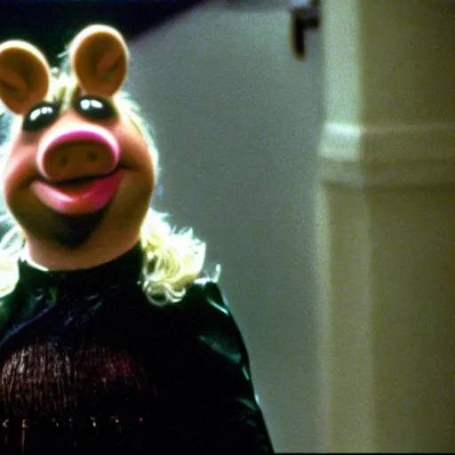 Image similar to movie still of trinity as miss piggy in the matrix 1 9 9 9 movie