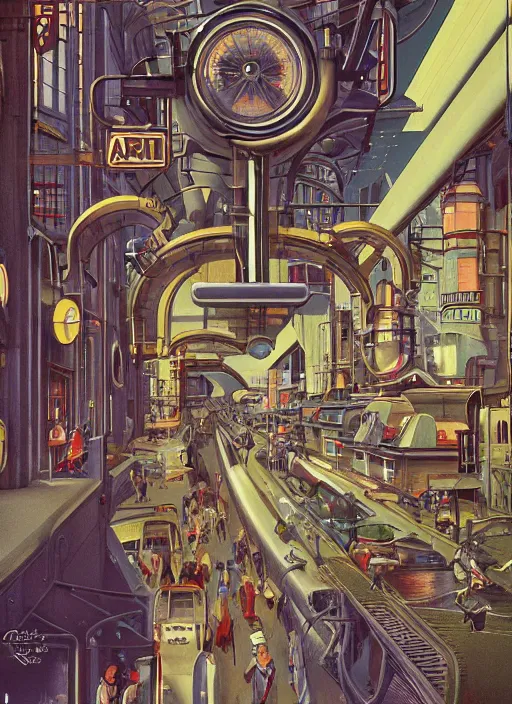 Prompt: photorealistic image of a retro futuristic industrial urban life, art nouveau, by chris moore