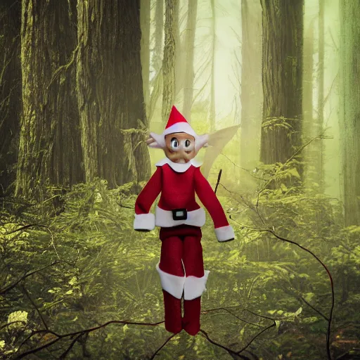 Image similar to scary photo of an elf in the woods, photorealistic