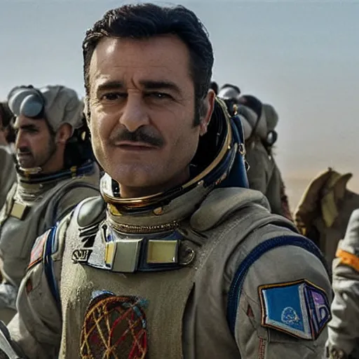 Prompt: kurdish astronaut in a movie directed by christopher nolan, movie still frame, promotional image, imax 7 0 mm footage