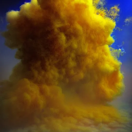 Image similar to crying girl, covered in yellow and blue clouds, by kim keever