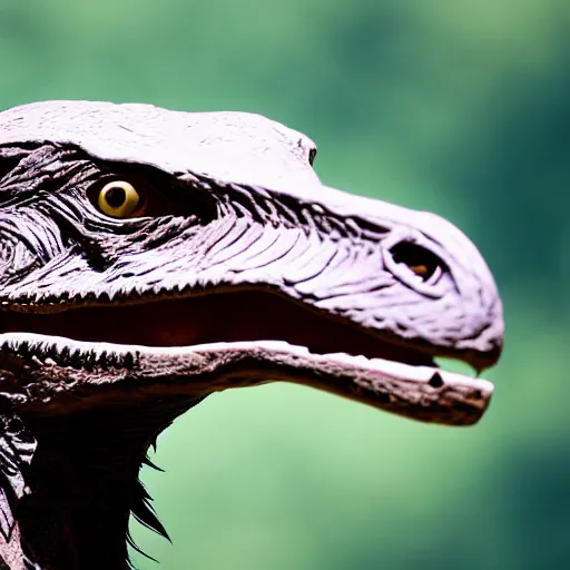 Image similar to a photograph of a velociraptor with feathers