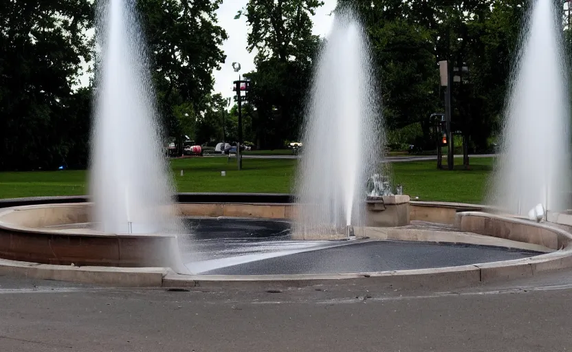 Image similar to a photo of a roundabout with a fountain shooting fire