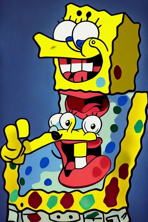 Image similar to 50% spongebob, 50% Mark Wahlberg oil on canvas, intricate, portrait, 8k highly professionally detailed, HDR, CGsociety