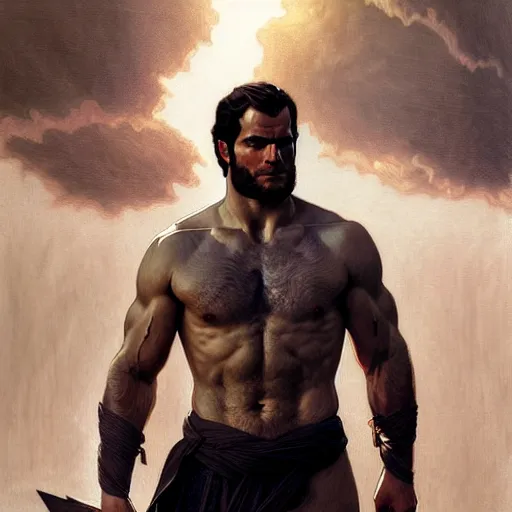 Image similar to Henry Cavill as a Greek god, gorgeous, amazing, muscular, intricate, highly detailed, digital painting, artstation, concept art, sharp focus, illustration, art by greg rutkowski and alphonse mucha