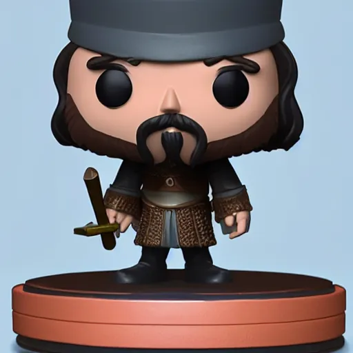 Prompt: a funko pop of vlad the impaler. vray render. pastel colour background