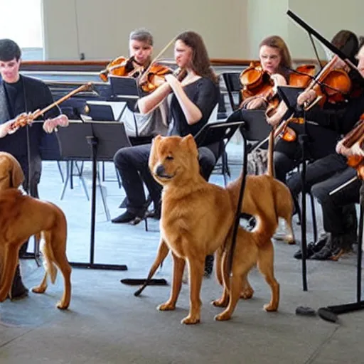 Prompt: an orchestra composed of dogs