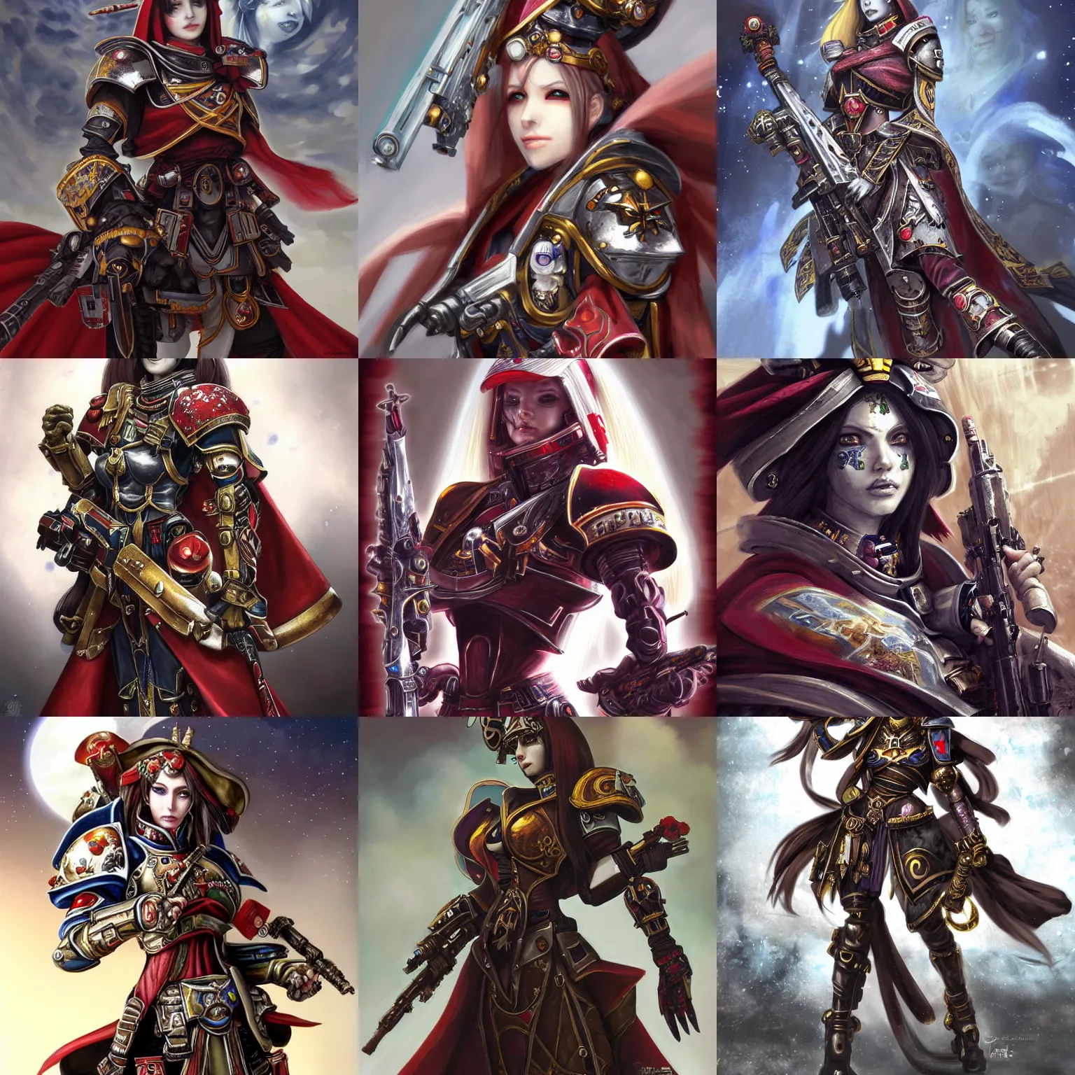 Prompt: a beautiful portrait of a female sororitas battle sister, art by yoshitaka amano and warhammer 4 0 k, trending on artstation, award - winning, perfect composition