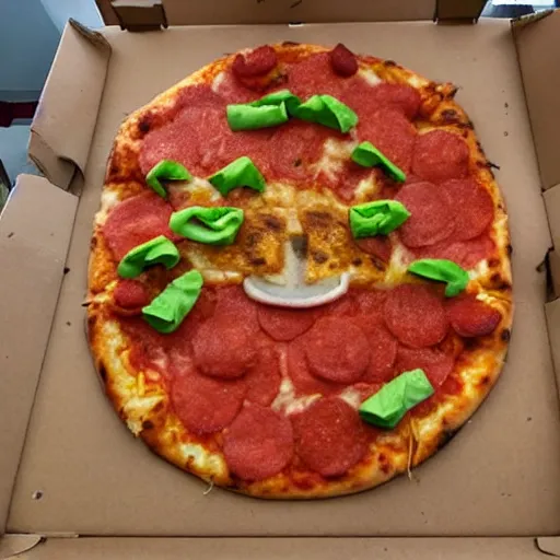 Image similar to A human made of pizza