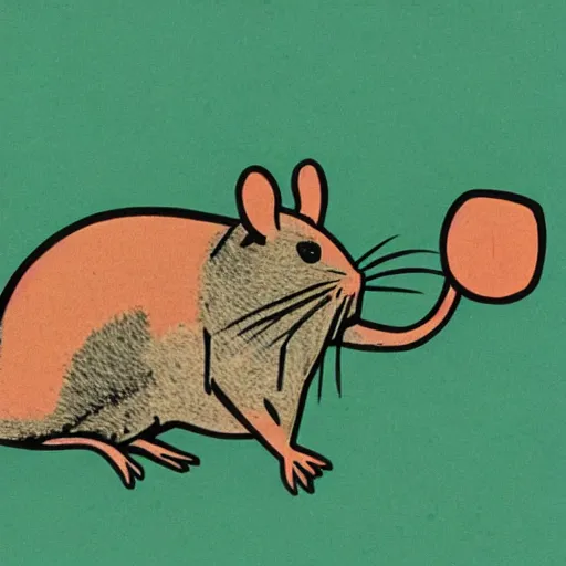 Image similar to a risograph of a rat trying to lift a rock