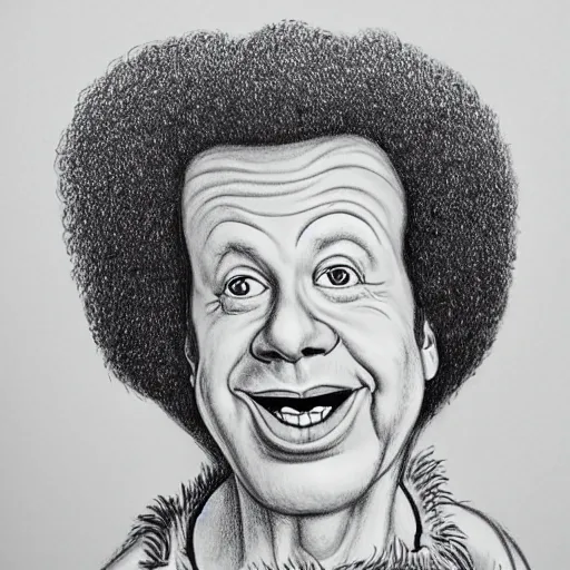 Image similar to a realistic portrait drawing of Richard simmons drawn by Robert Crumb