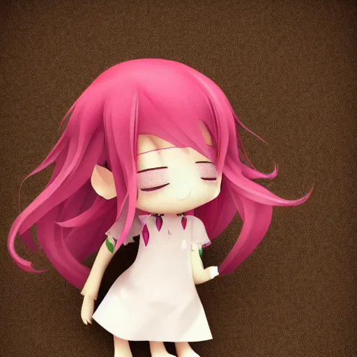 Image similar to cute fumo plush of a girl with a big heart, very long and unkempt hair, twee monstergirl, blob anime, bokeh, vray