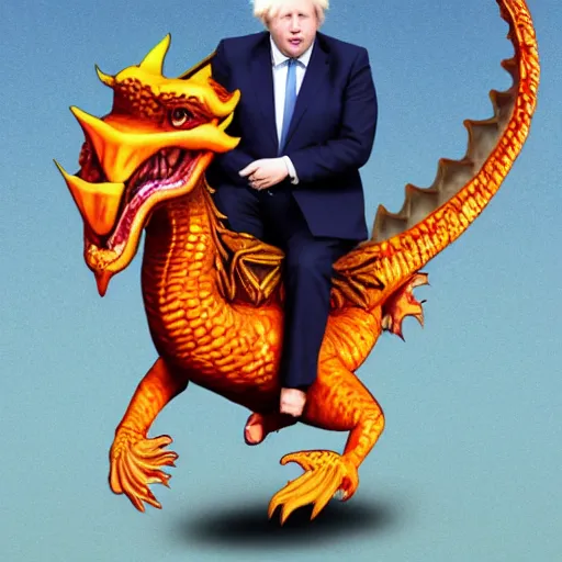 Image similar to boris johnson riding a dragon