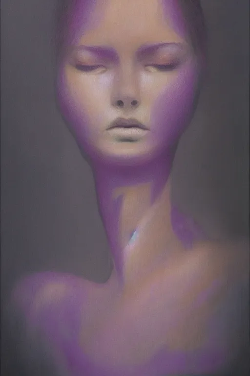 Image similar to Portrait of Amy Rose, abstract purple lighting, intricate, elegant, somber, highly detailed, oil painting, smooth, sharp focus, illustration, art by zdislav beksinski