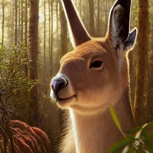 Image similar to Highly detailed portrait of Kangaroo wearing oakleys, Stephen Bliss, unreal engine, fantasy art by Greg Rutkowski, Loish, Rhads, ferdinand knab, Makoto Shinkai and Lois van baarle, ilya kuvshinov, rossdraws, Tom Bagshaw, alphonse mucha, global illumination, radiant light, detailed and intricate environment