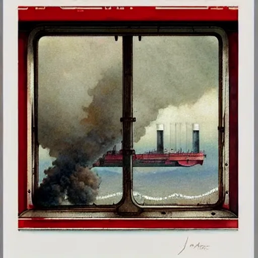 Image similar to ( ( ( ( ( 1 9 5 0 s retro future industrial steam ship window. muted colors. ) ) ) ) ) by jean baptiste monge!!!!!!!!!!!!!!!!!!!!!!!!! chrome red