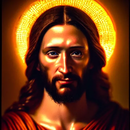 Image similar to uhd candid photo of cosmic jesus h. christ with a riot shotgun, glowing, global illumination, studio lighting, radiant light, hyperdetailed, correct faces, elaborate intricate details. photo by annie leibowitz