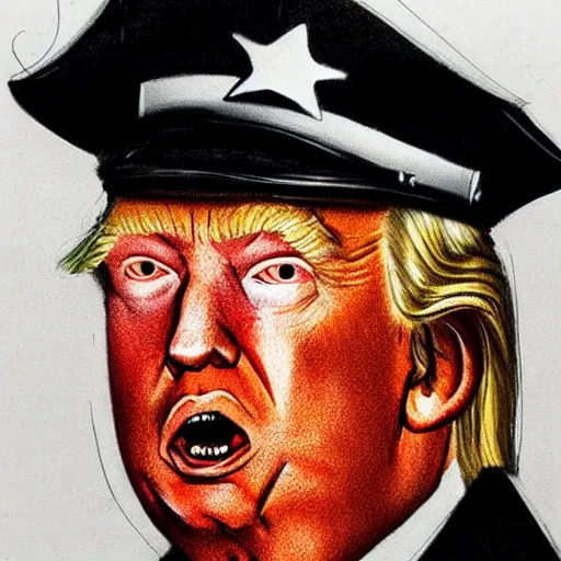 Image similar to creepy criminal police sketch of donald trump, uncanny!!!!!!!!