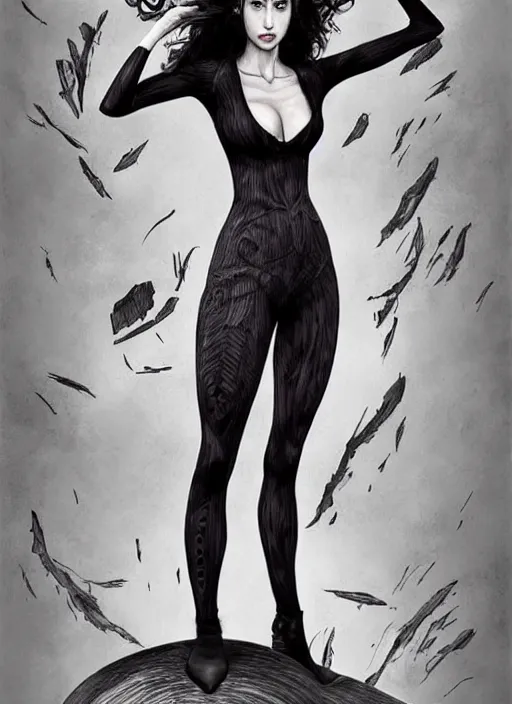 Prompt: full length photo of Oona Chaplin in the style of Junji Ito, full body, not realistic, sharp focus, 8k high definition, insanely detailed, intricate, elegant, art by stanley lau and artgerm