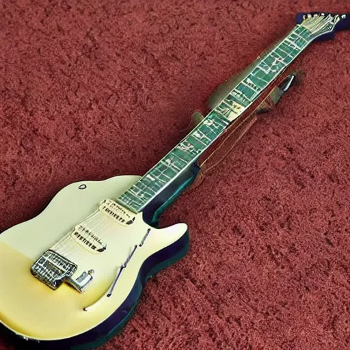 Image similar to an electric guitar made entirely out of money